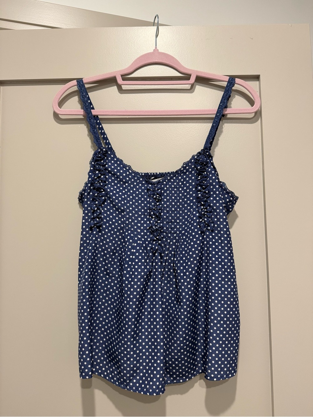 Women's Navy Polka Dot Ruffle One-Piece